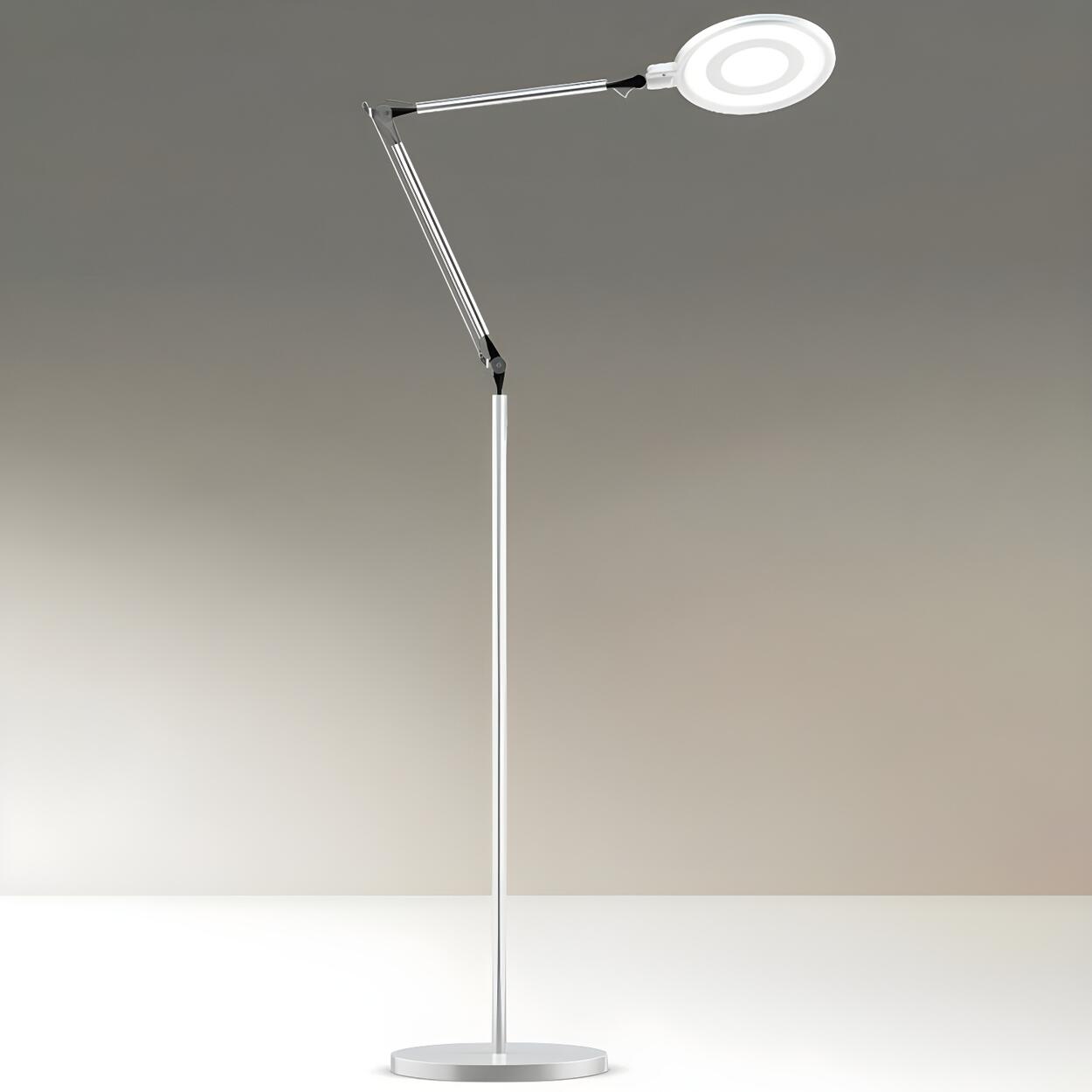 Adjustable White Round LED Swing Arm Floor Lamp