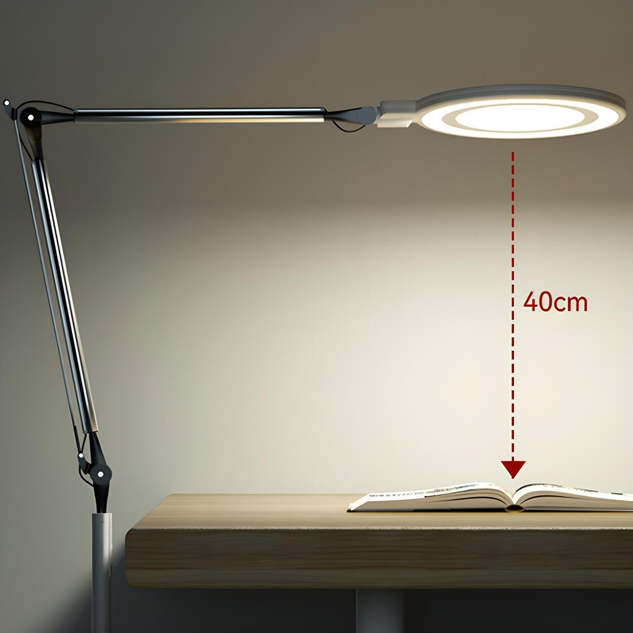 Adjustable White Round LED Swing Arm Floor Lamp