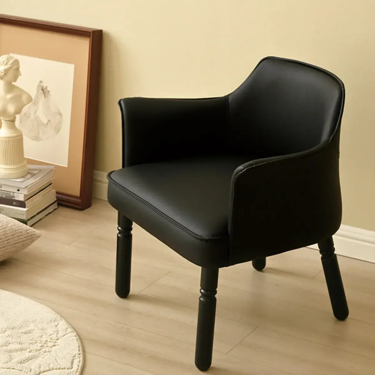 Amber Leather Square Arm Fixed Back Black leg Arm Chair