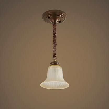 Antique Bronze White Pleated Glass Bell Pendant Light