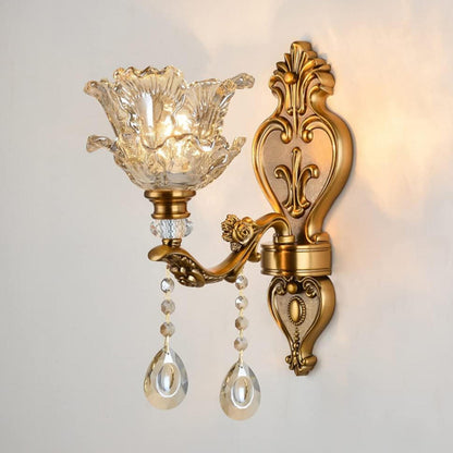 Antique Clear Glass Brass Geometric Wall Sconce