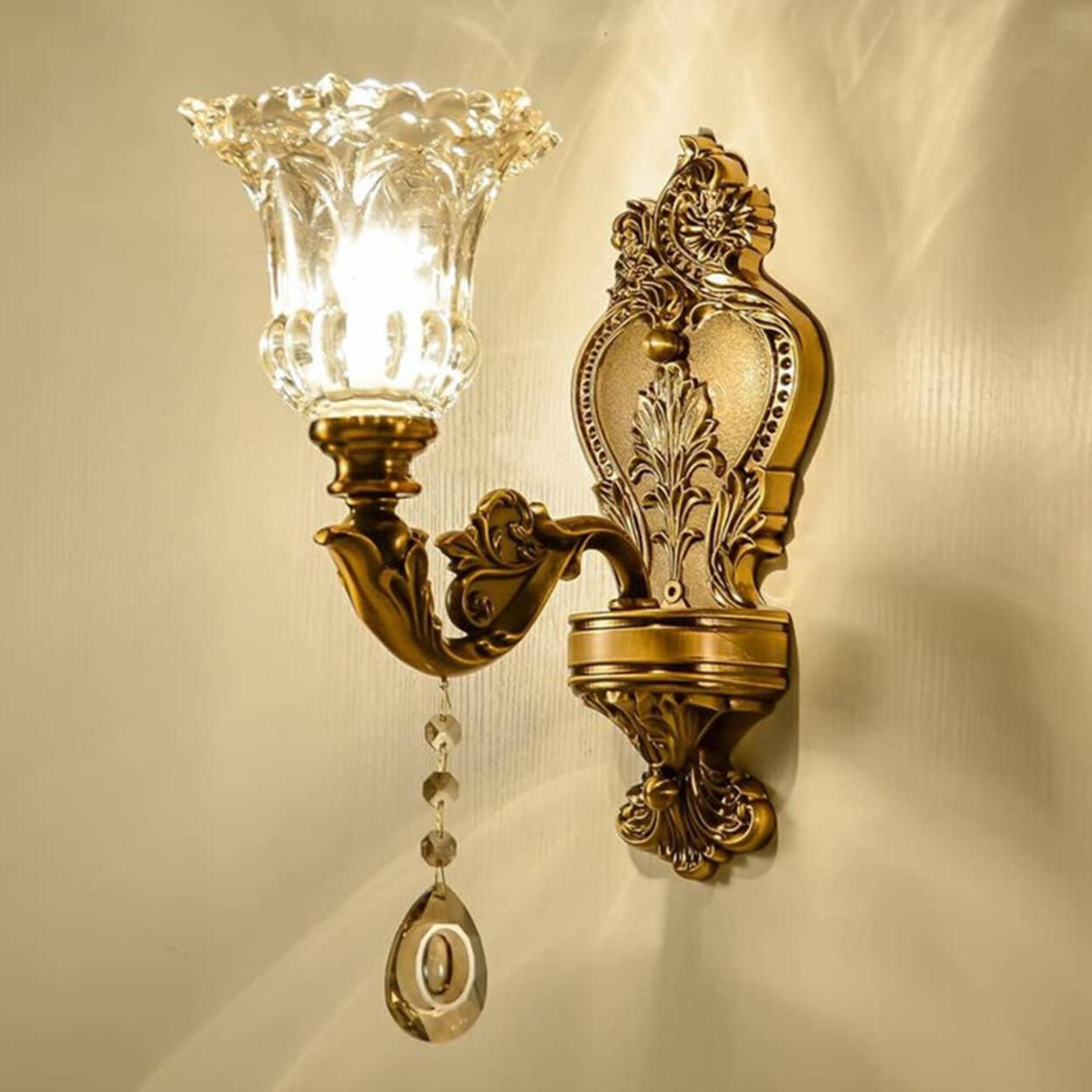 Antique Clear Glass Brass Geometric Wall Sconce