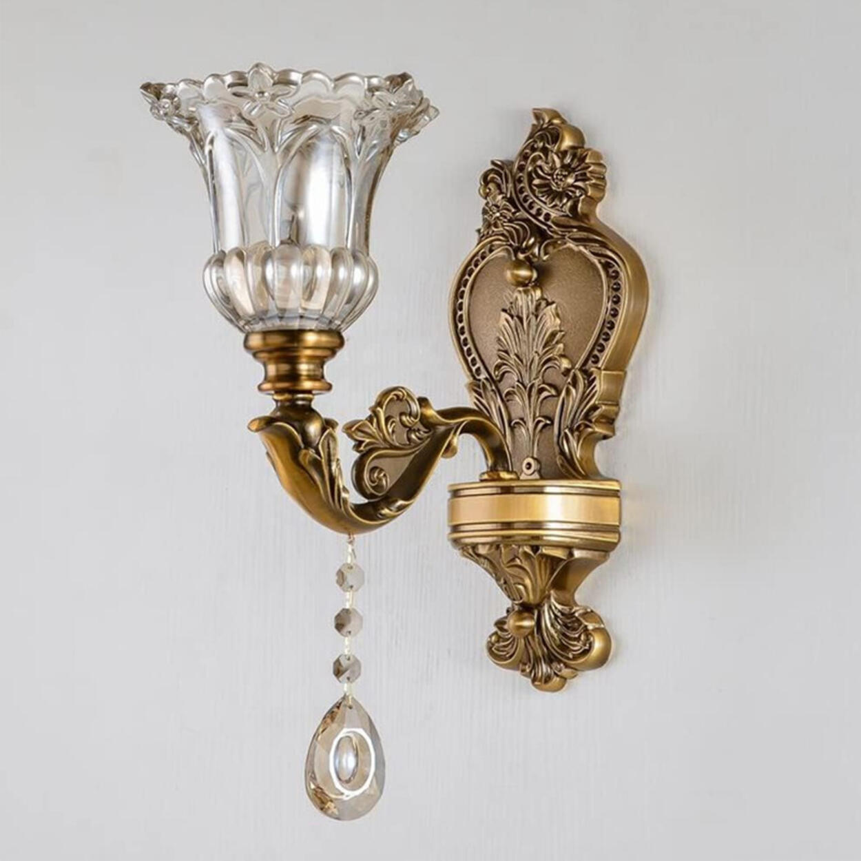 Antique Clear Glass Brass Geometric Wall Sconce