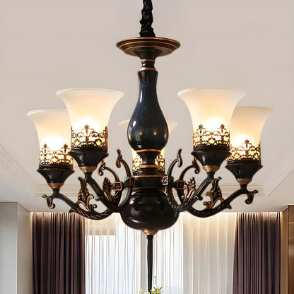 Antique Living Room Frosted Glass Bell Round Chandelier