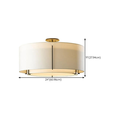 Bedroom Beige Two Cylinder Fabric Semi-Flush Mount Lamp