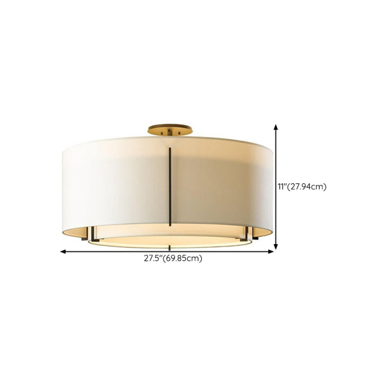 Bedroom Beige Two Cylinder Fabric Semi-Flush Mount Lamp