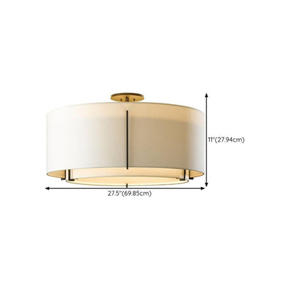 Bedroom Beige Two Cylinder Fabric Semi-Flush Mount Lamp