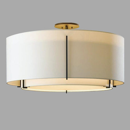 Bedroom Beige Two Cylinder Fabric Semi-Flush Mount Lamp