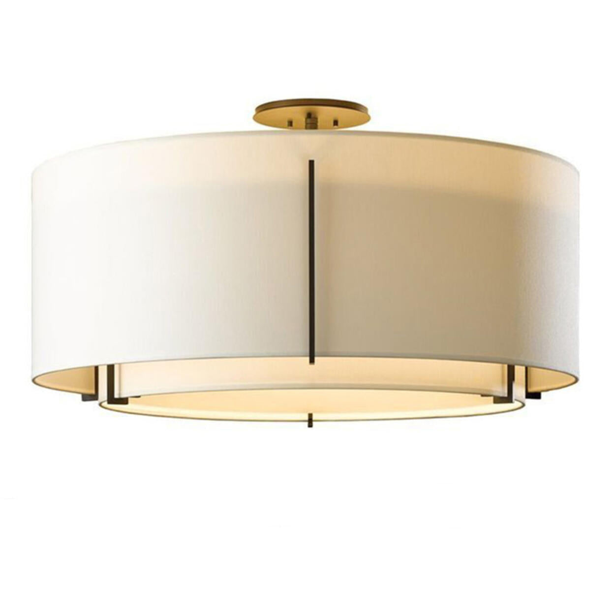 Bedroom Beige Two Cylinder Fabric Semi-Flush Mount Lamp