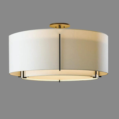 Bedroom Beige Two Cylinder Fabric Semi-Flush Mount Lamp