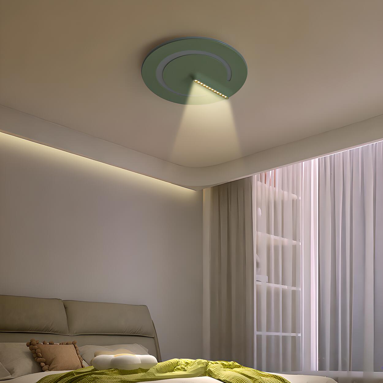 Bedroom Green Metal Circle Flush Mount Ceiling Light