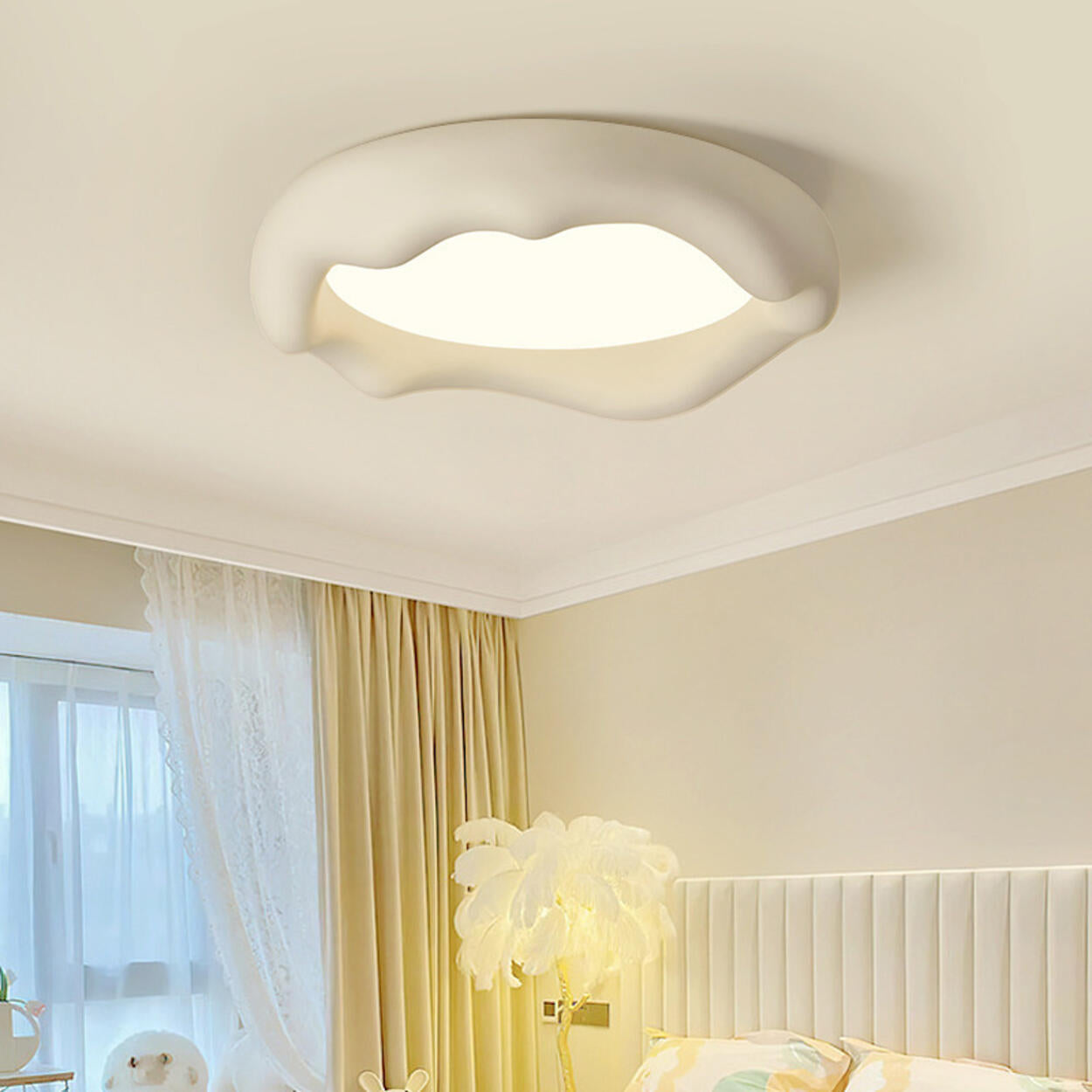 Bedroom Milk Coffee Wave Round Flush-Mount Ceiling Lamp