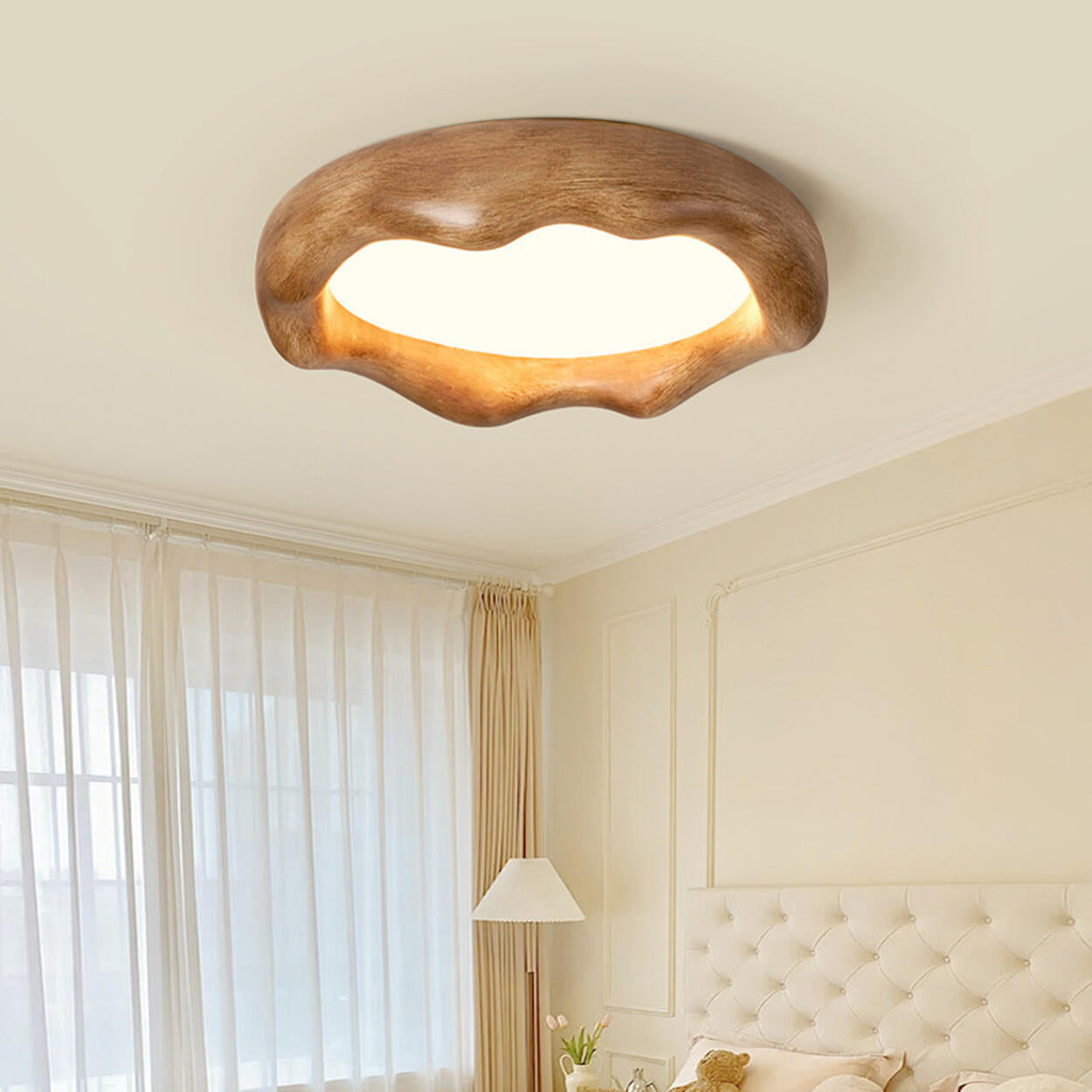 Bedroom Milk Coffee Wave Round Flush-Mount Ceiling Lamp