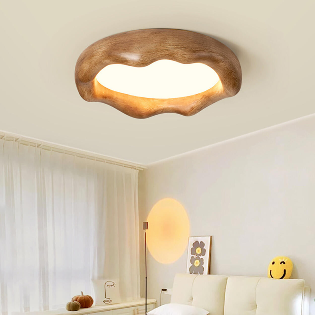 Bedroom Milk Coffee Wave Round Flush-Mount Ceiling Lamp