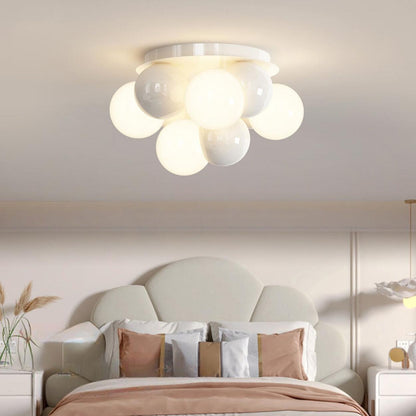 Bedroom White Bubble Sphere Semi-Flush Mount Light