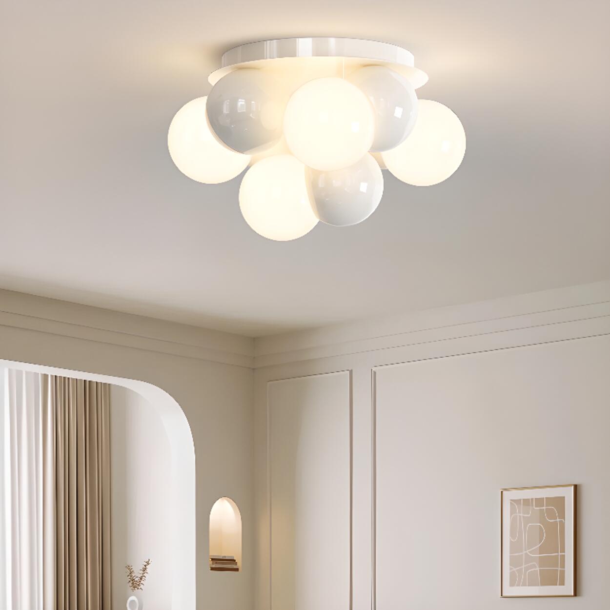 Bedroom White Bubble Sphere Semi-Flush Mount Light