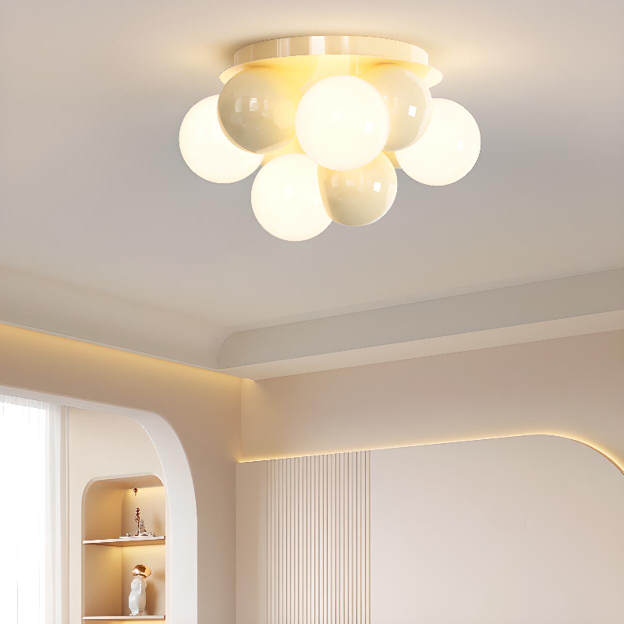 Bedroom White Bubble Sphere Semi-Flush Mount Light