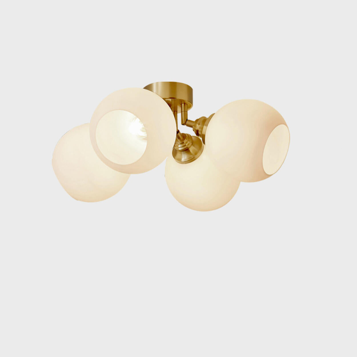 Bedroom White Glass Globe Semi-Flush Mount Lamp 5-Light