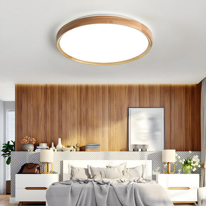 Bedroom Wood Brown Round LED Flush Mount Ceiling Light