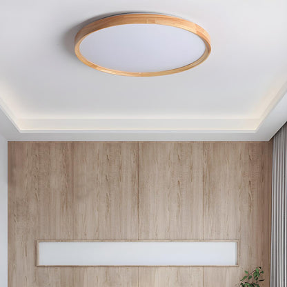 Bedroom Wood Brown Round LED Flush Mount Ceiling Light