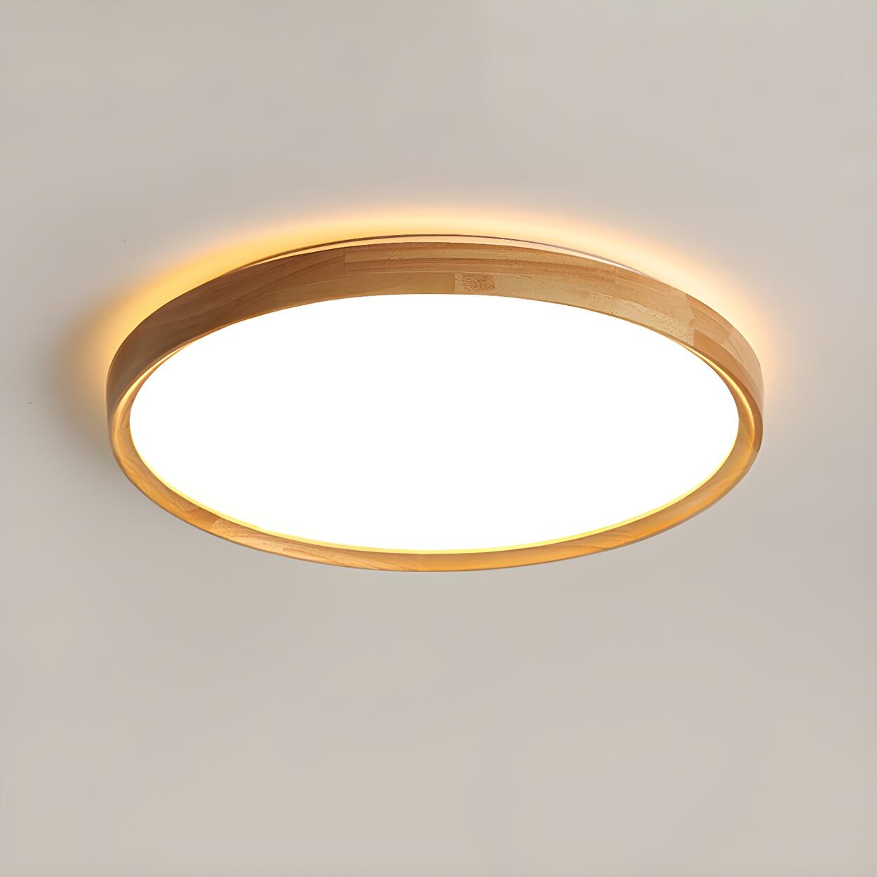 Bedroom Wood Brown Round LED Flush Mount Ceiling Light