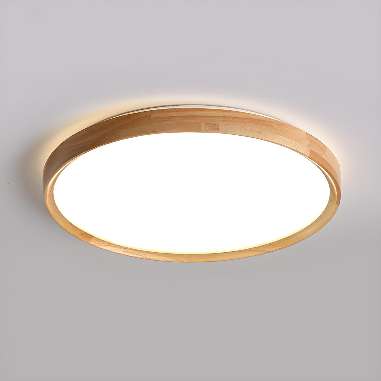 Bedroom Wood Brown Round LED Flush Mount Ceiling Light