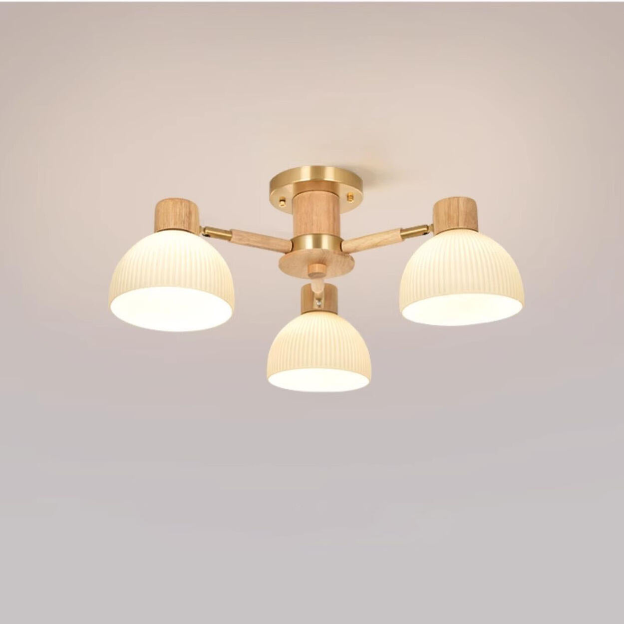 Bedroom Wood Dome Semi-Flush Mount Light 3 Lights