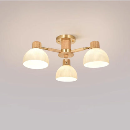 Bedroom Wood Dome Semi-Flush Mount Light 3 Lights