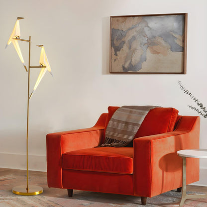 Bedside Bird-Shaped Artistic Gold Stand Floor Lamp