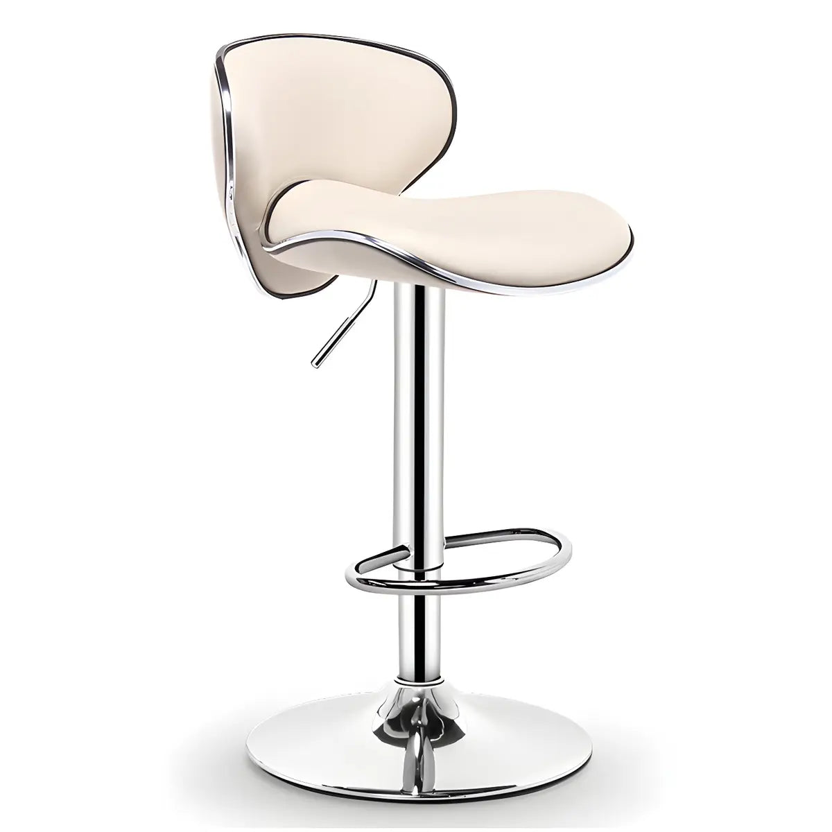 Beige Saddle Leather Adjustable Metal Swivel Bar Stool