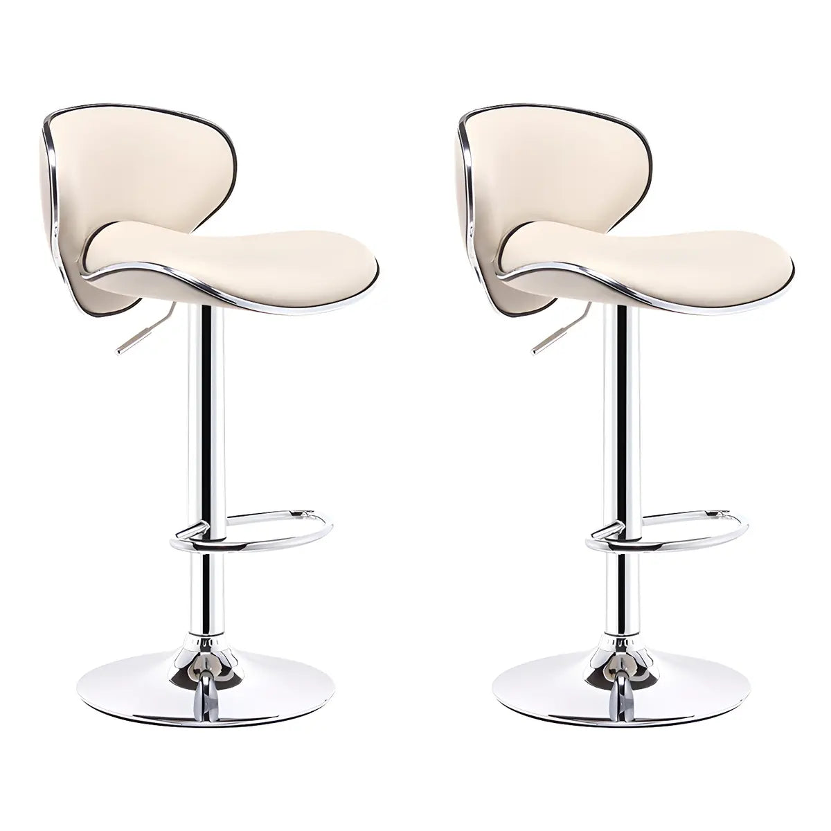 Beige Saddle Leather Adjustable Metal Swivel Bar Stool