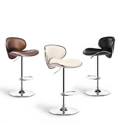 Beige Saddle Leather Adjustable Metal Swivel Bar Stool