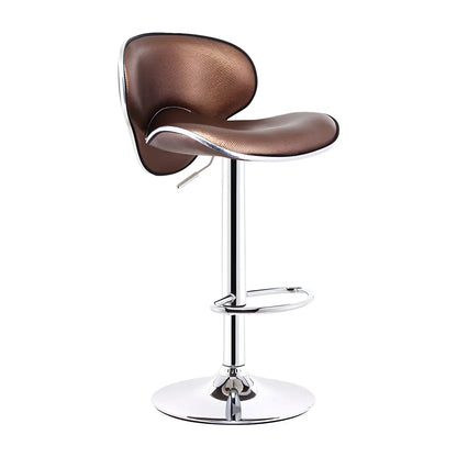 Beige Saddle Leather Adjustable Metal Swivel Bar Stool