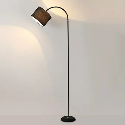 Black Fabric Barrel Arched Metal Modern Floor Lamp