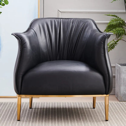 Black Faux Leather Tight Back Metal Four Legs Arm Chair