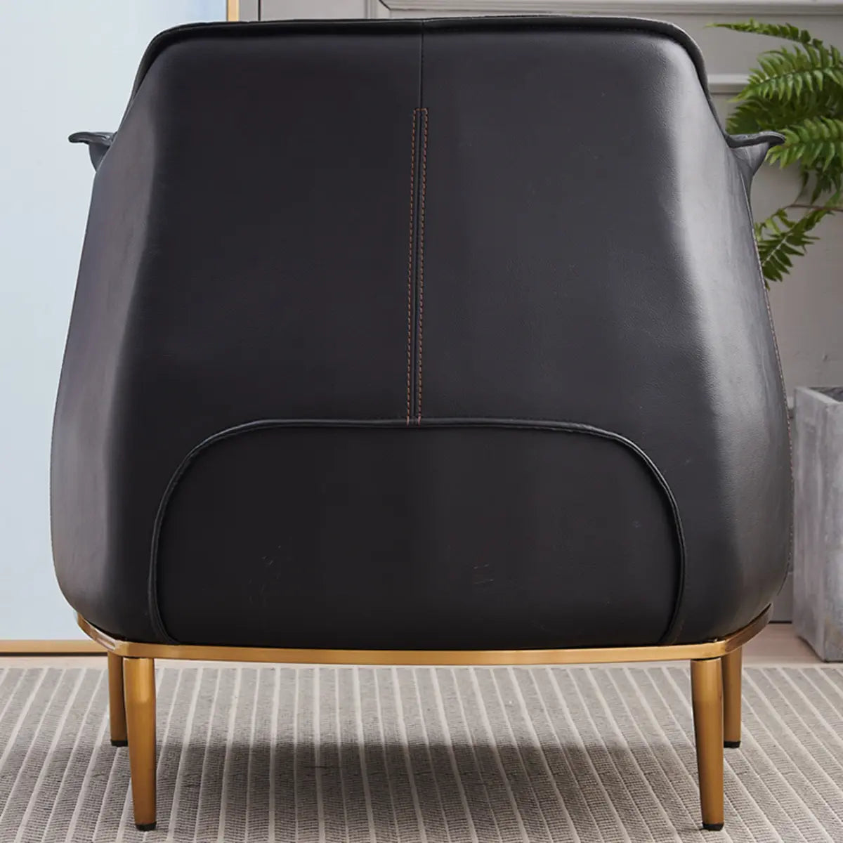 Black Faux Leather Tight Back Metal Four Legs Arm Chair