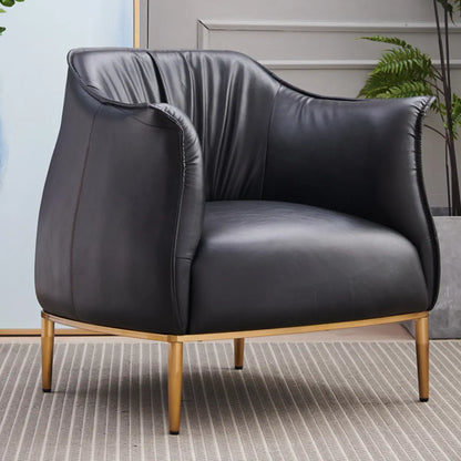 Black Faux Leather Tight Back Metal Four Legs Arm Chair