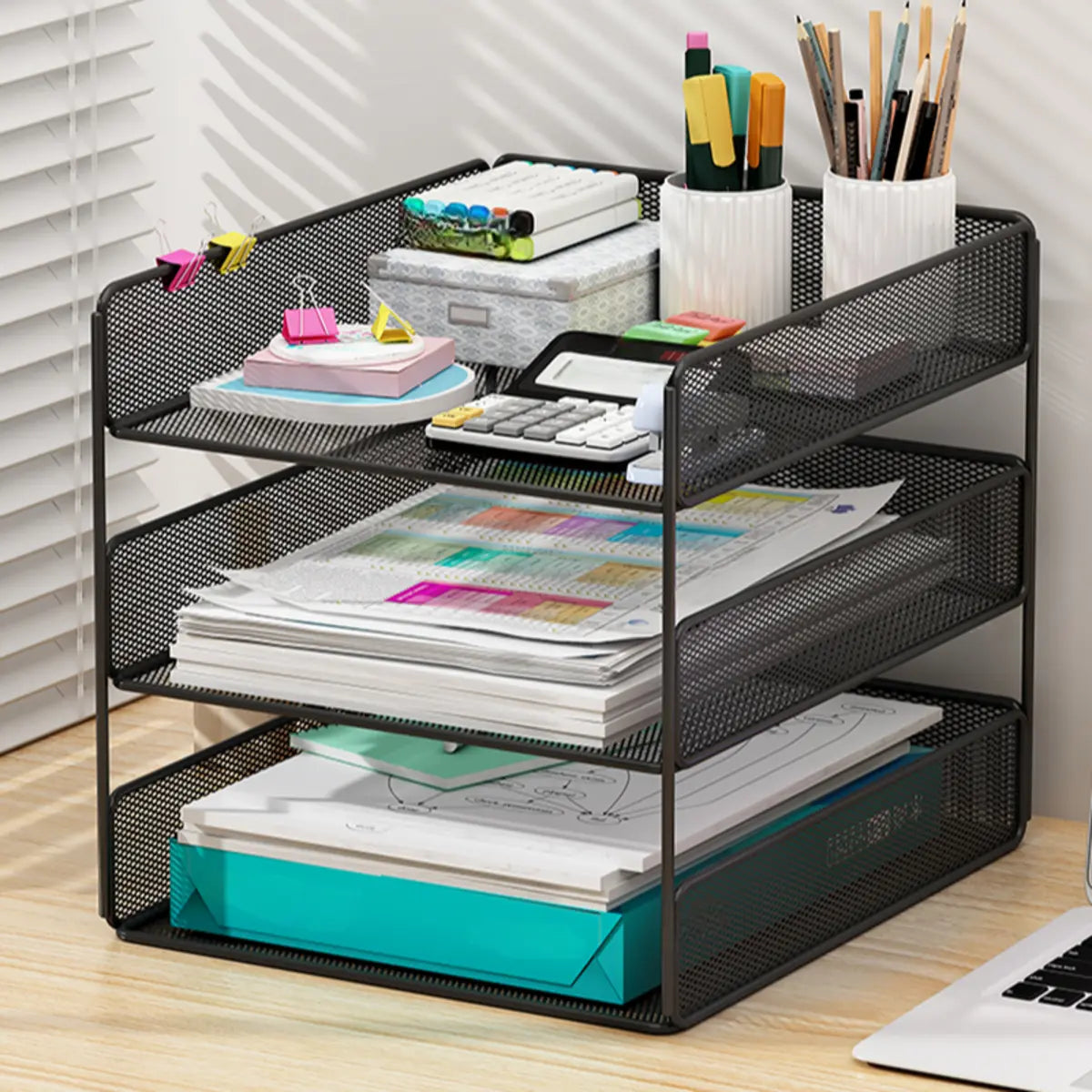 Black Modern Iron Mesh Desktop Organizer Bookcases