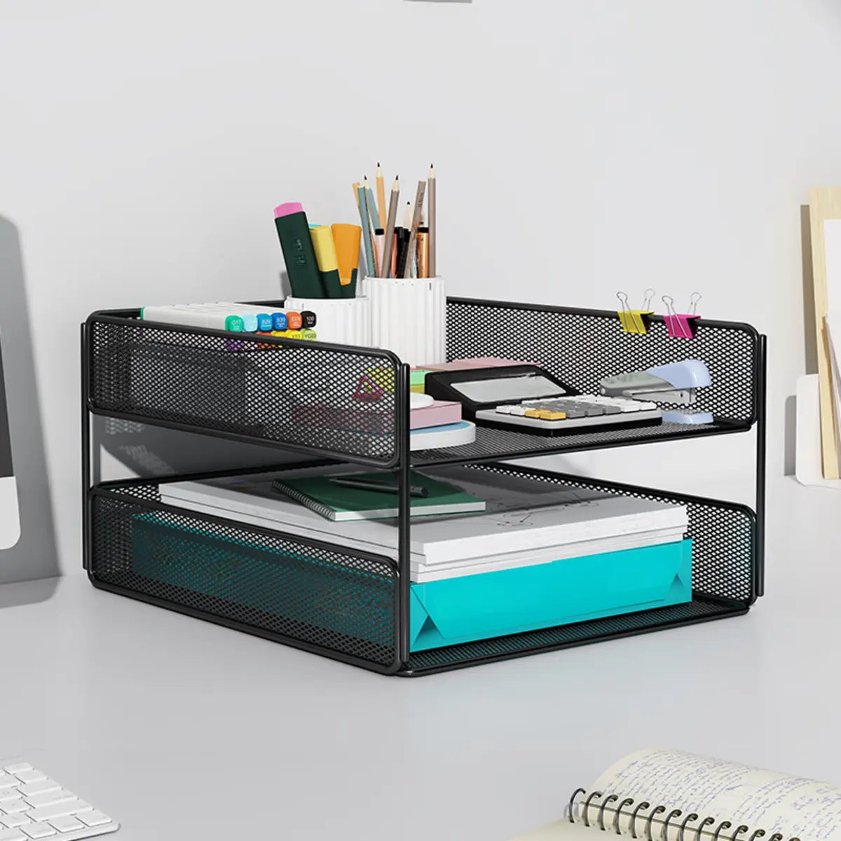 Black Modern Iron Mesh Desktop Organizer Bookcases