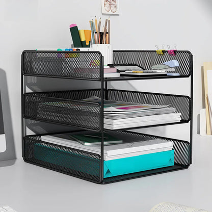 Black Modern Iron Mesh Desktop Organizer Bookcases