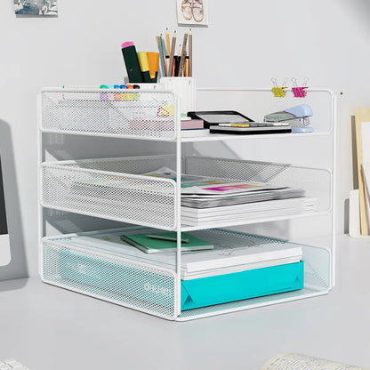 Black Modern Iron Mesh Desktop Organizer Bookcases