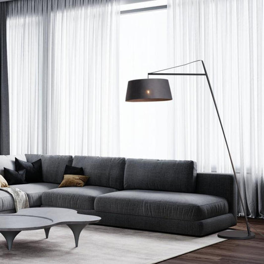 Black Oversized Drum Shade Modern Arc Floor Lamp