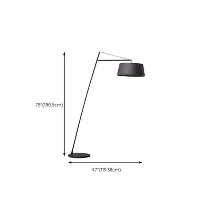 Black Oversized Drum Shade Modern Arc Floor Lamp