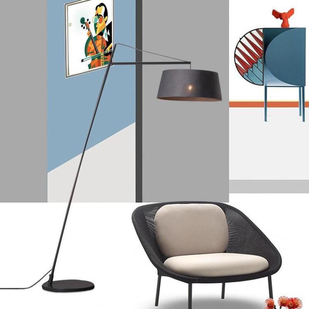 Black Oversized Drum Shade Modern Arc Floor Lamp