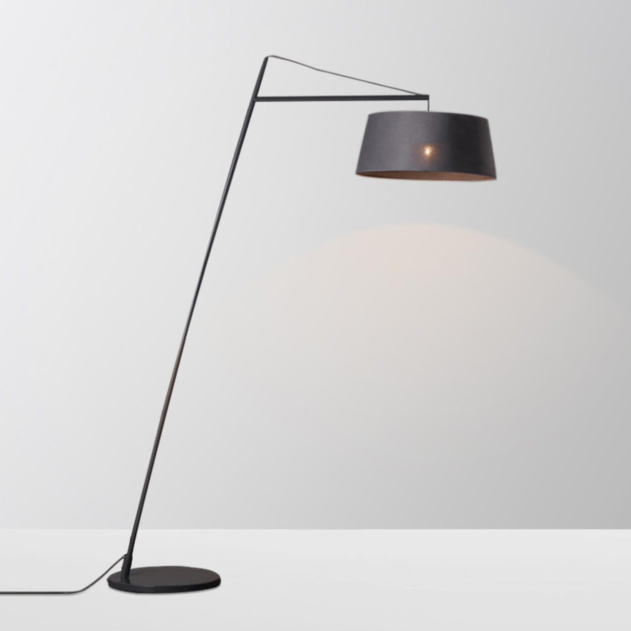 Black Oversized Drum Shade Modern Arc Floor Lamp