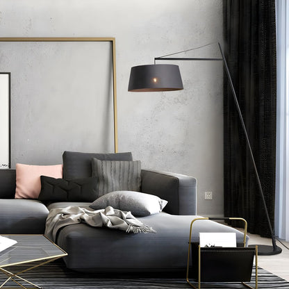 Black Oversized Drum Shade Modern Arc Floor Lamp