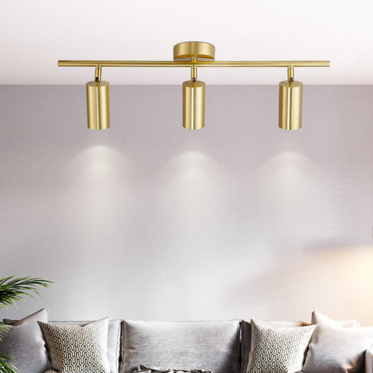 Brass Cylinder Semi-Flush Mount Ceiling Light 3-Light