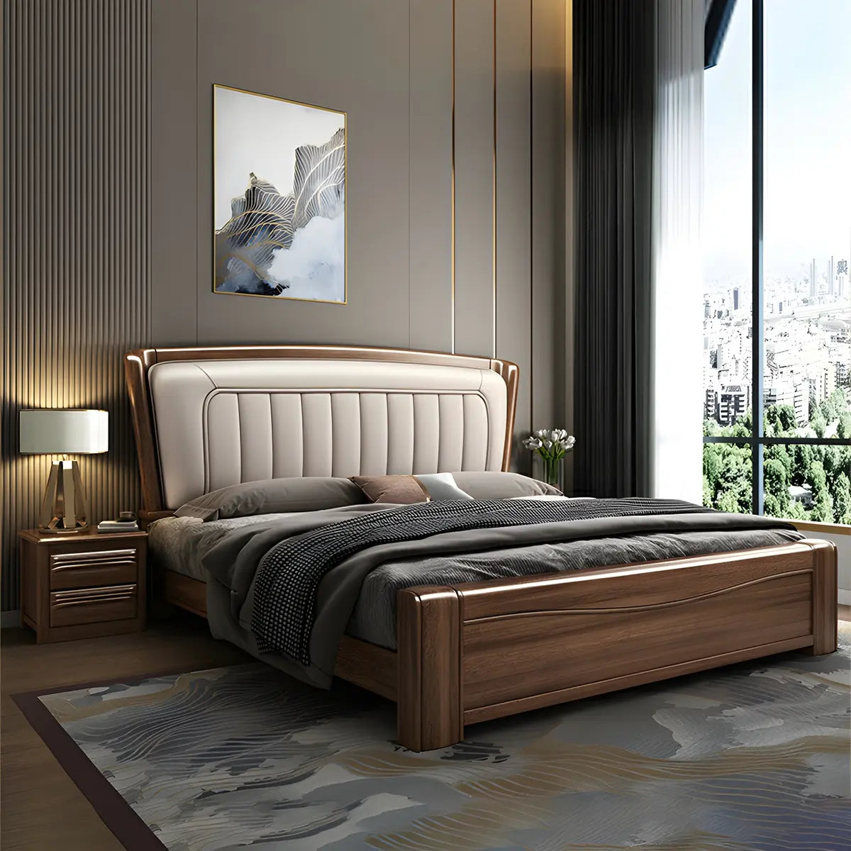 Brown Upholstered Wingback Headboard Storage Bed Frame