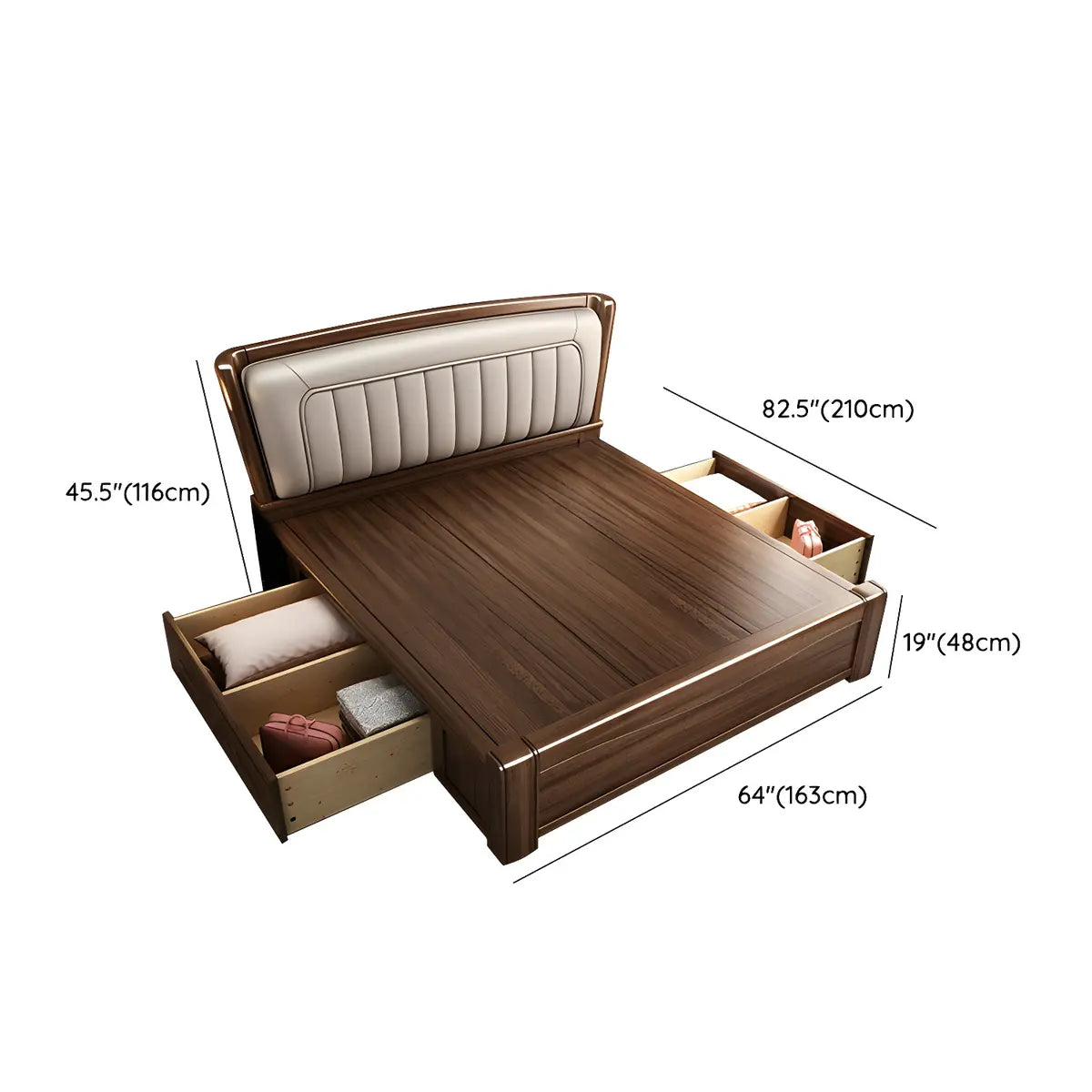 Brown Upholstered Wingback Headboard Storage Bed Frame