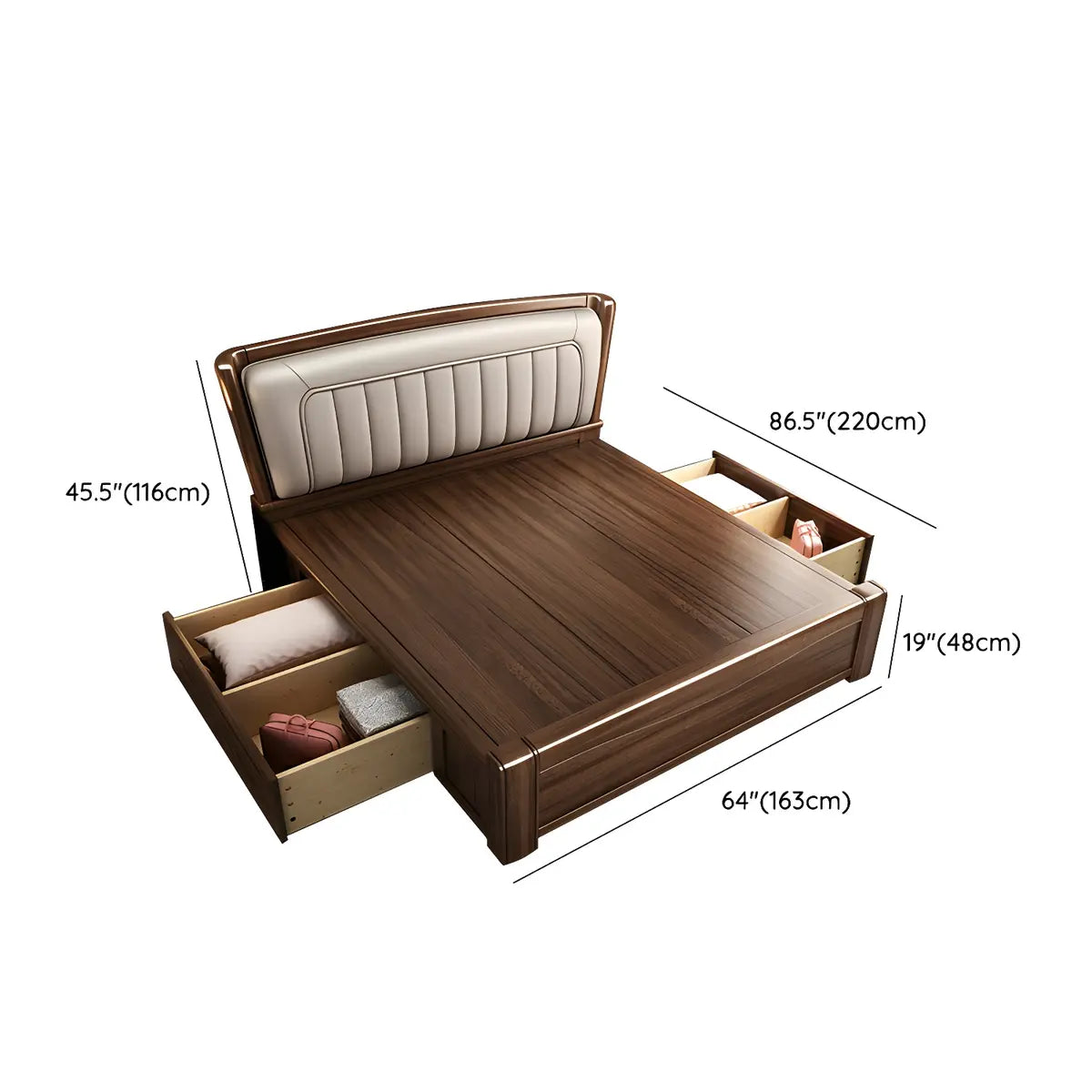 Brown Upholstered Wingback Headboard Storage Bed Frame